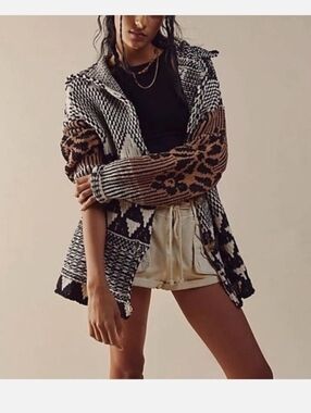 FREE PEOPLE Tate Cardigan Sweater In Licorice Combo Size M